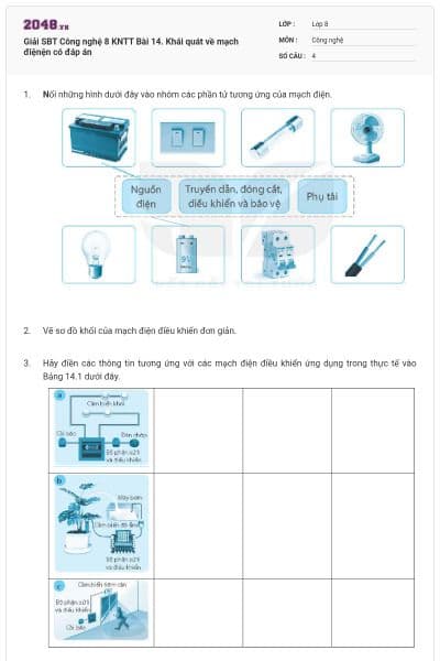 Giải SBT Công nghệ 8 KNTT Bài 14. Khái quát về mạch điệnện có đáp án