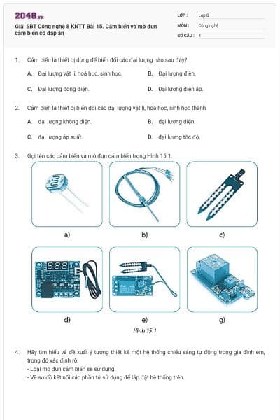 Giải SBT Công nghệ 8 KNTT Bài 15. Cảm biến và mô đun cảm biến có đáp án
