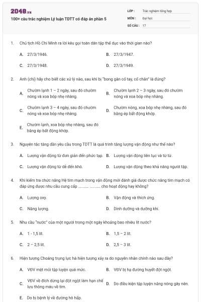 100+ câu trắc nghiệm Lý luận TDTT có đáp án phần 5