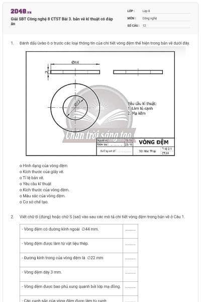 Giải SBT Công nghệ 8 CTST Bài 3. bản vẽ kĩ thuật có đáp án