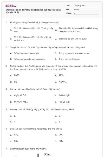 Chuyên đề ôn thi THPTQG môn Hóa Học cực hay có đáp án (Chuyên đề 7)