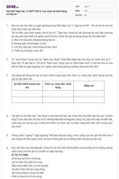 Giải SBT Ngữ văn 11 KNTT Bài 9: Lựa chọn và hành động có đáp án