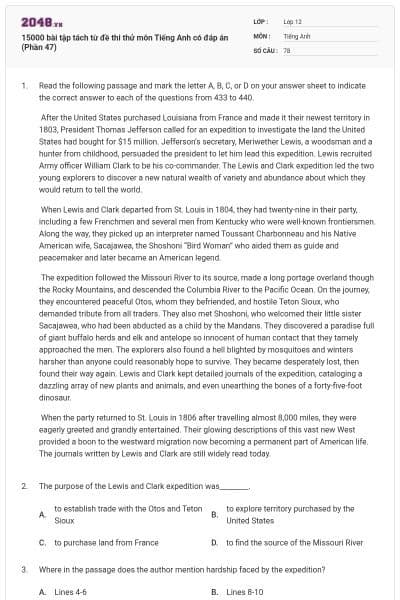 15000 bài tập tách từ đề thi thử môn Tiếng Anh có đáp án (Phần 47)