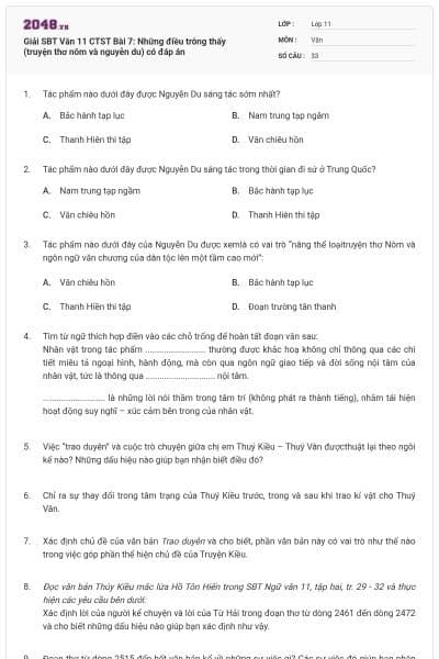 Giải SBT Văn 11 CTST Bài 7: Những điều trông thấy (truyện thơ nôm và nguyễn du) có đáp án