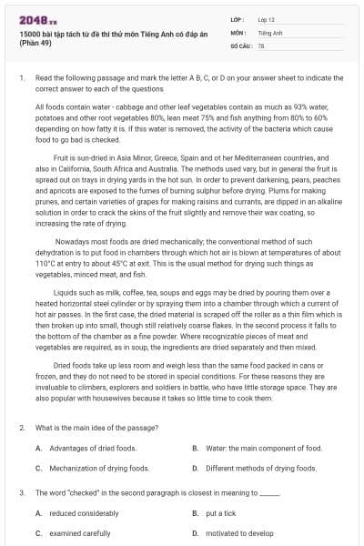 15000 bài tập tách từ đề thi thử môn Tiếng Anh có đáp án (Phần 49)