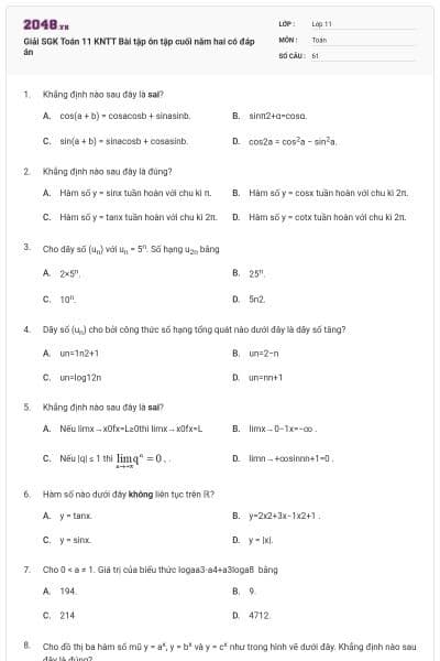 Giải SGK Toán 11 KNTT Bài tập ôn tập cuối năm  hai có đáp án