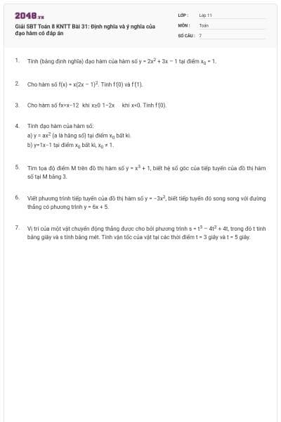 Giải SBT Toán 8 KNTT Bài 31: Định nghĩa và ý nghĩa của đạo hàm có đáp án