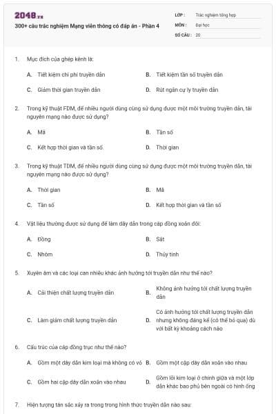 300+ câu trắc nghiệm Mạng viễn thông có đáp án - Phần 4