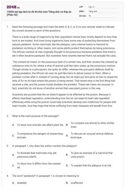 15000 bài tập tách từ đề thi thử môn Tiếng Anh có đáp án (Phần 50)