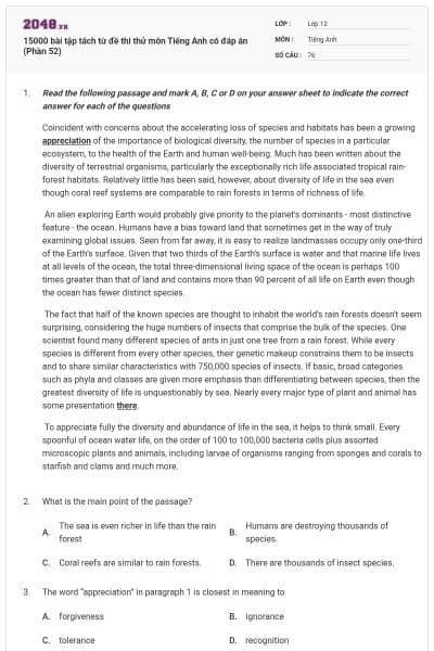 15000 bài tập tách từ đề thi thử môn Tiếng Anh có đáp án (Phần 52)