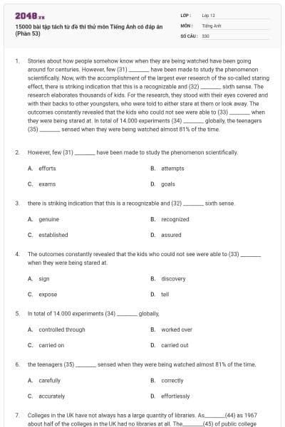 15000 bài tập tách từ đề thi thử môn Tiếng Anh có đáp án (Phần 53)