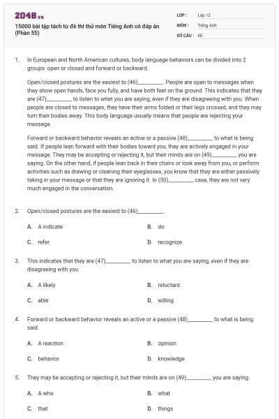 15000 bài tập tách từ đề thi thử môn Tiếng Anh có đáp án (Phần 55)