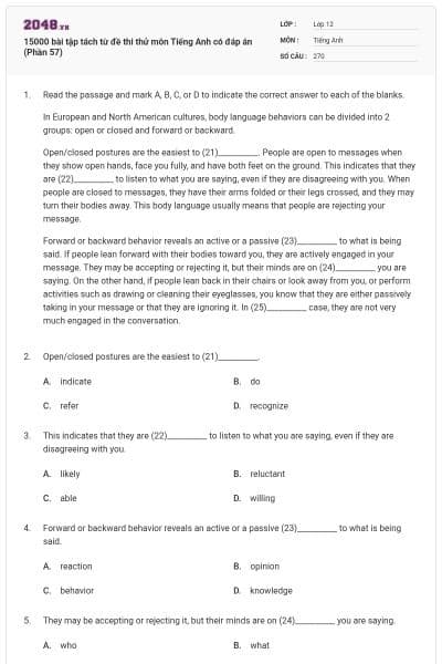 15000 bài tập tách từ đề thi thử môn Tiếng Anh có đáp án (Phần 57)