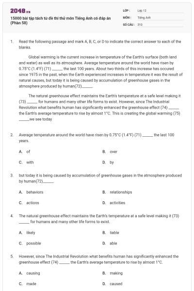 15000 bài tập tách từ đề thi thử môn Tiếng Anh có đáp án (Phần 58)