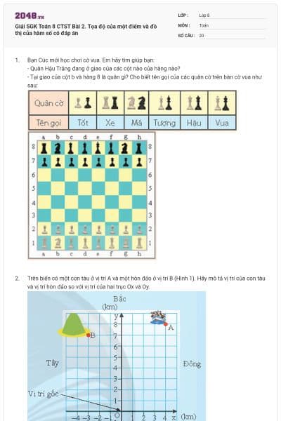 Giải SGK Toán 8 CTST Bài 2. Tọa độ của một điểm và đồ thị của hàm số có đáp án