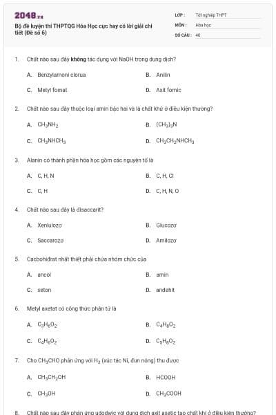 Bộ đề  luyện thi THPTQG Hóa Học cực hay có lời giải chi tiết (Đề số 6)
