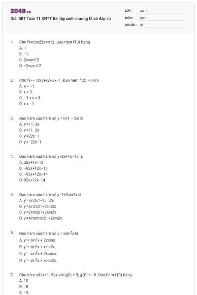 Giải SBT Toán 11 KNTT Bài tập cuối chương IX có đáp án