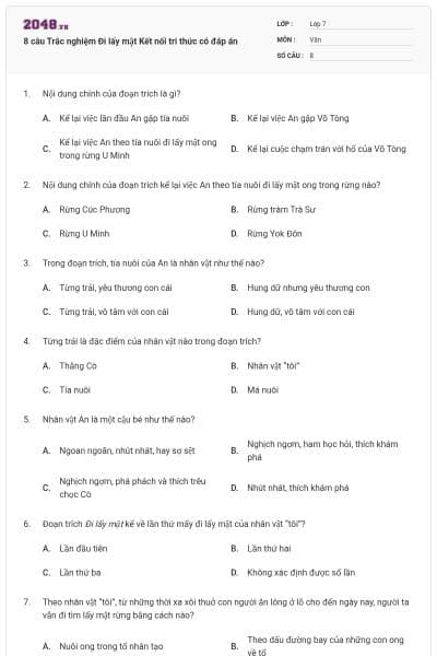 8 câu Trắc nghiệm Đi lấy mật Kết nối tri thức có đáp án