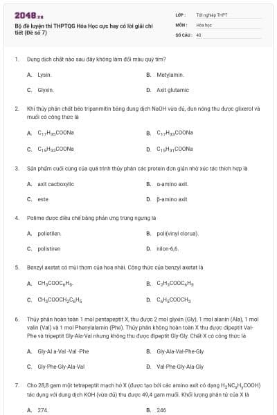 Bộ đề  luyện thi THPTQG Hóa Học cực hay có lời giải chi tiết (Đề số 7)