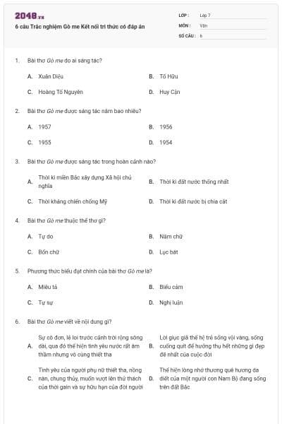 6 câu Trắc nghiệm Gò me Kết nối tri thức có đáp án