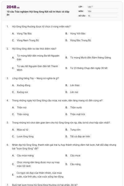 10 câu Trắc nghiệm Hội lồng tồng Kết nối tri thức có đáp án