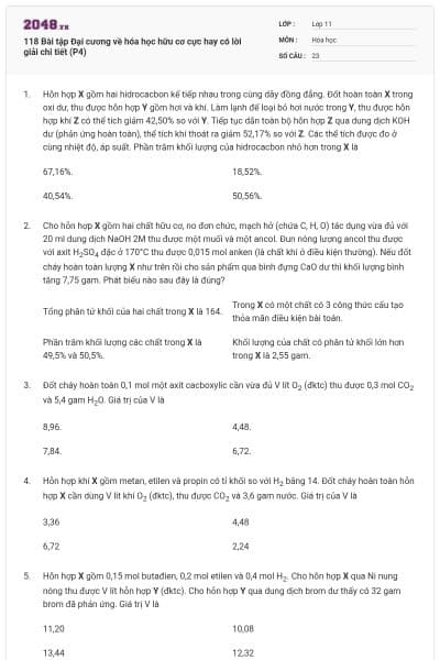 118 Bài tập Đại cương về hóa học hữu cơ cực hay có lời giải chi tiết (P4)