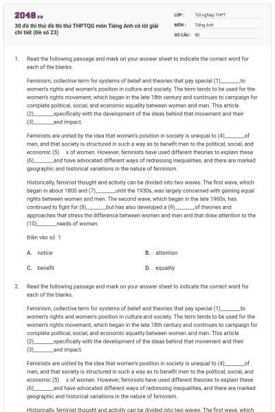 30 đề thi thử đề thi thử THPTQG môn Tiếng Anh có lời giải chi tiết (Đề số 23)