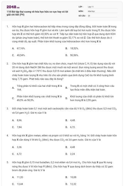 118 Bài tập Đại cương về hóa học hữu cơ cực hay có lời giải chi tiết (P4)