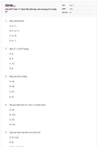 Giải SBT Toán 11 Cánh Diều Bài tập cuối chương VI có đáp án