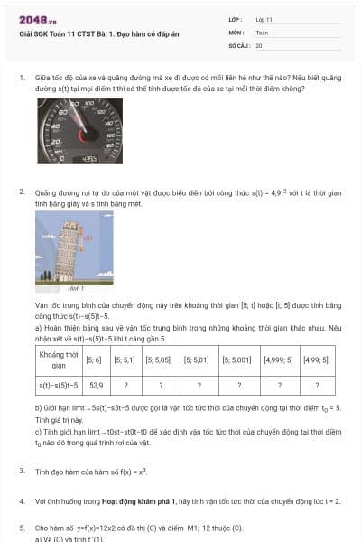 Giải SGK Toán 11 CTST Bài 1. Đạo hàm có đáp án