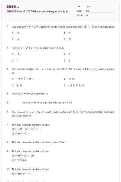 Giải SGK Toán 11 CTST Bài tập cuối chương vii có đáp án