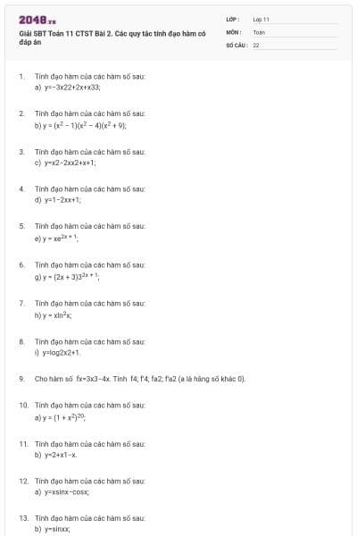 Giải SBT Toán 11 CTST Bài 2. Các quy tắc tính đạo hàm có đáp án