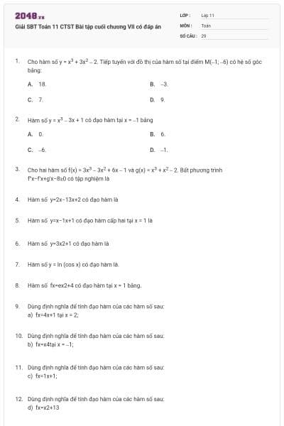 Giải SBT Toán 11 CTST Bài tập cuối chương VII có đáp án