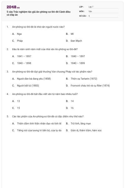 5 câu Trắc nghiệm tác giả An-phông-xơ Đô-đê Cánh diều có đáp án