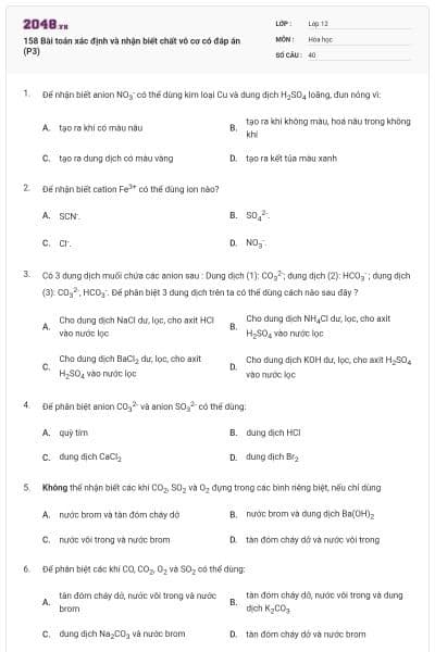 158 Bài toán xác định và nhận biết chất vô cơ có đáp án (P3)