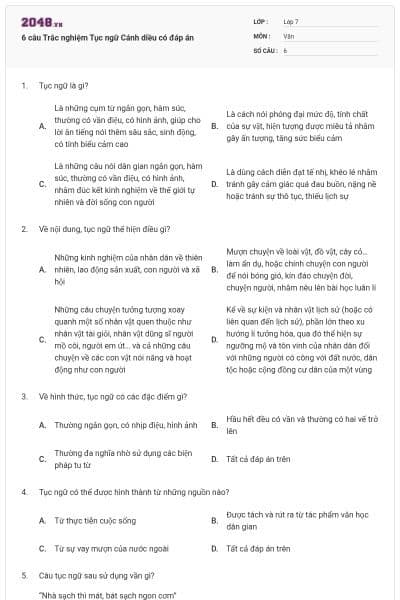 6 câu Trắc nghiệm Tục ngữ Cánh diều có đáp án