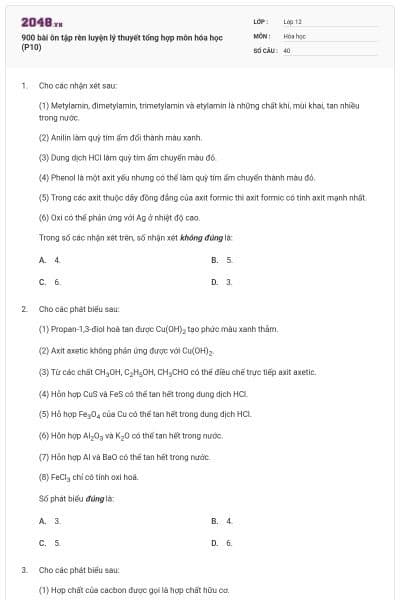 900 bài ôn tập rèn luyện lý thuyết tổng hợp môn hóa học (P10)