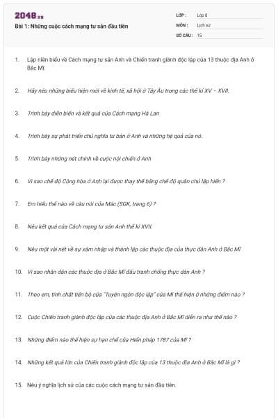 Bài 1: Những cuộc cách mạng tư sản đầu tiên