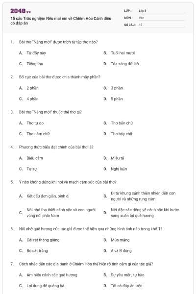 15 câu Trắc nghiệm Nếu mai em về Chiêm Hóa Cánh diều có đáp án