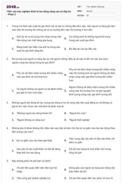 100+ câu trắc nghiệm Kinh tế lao động nâng cao có đáp án - Phần 2