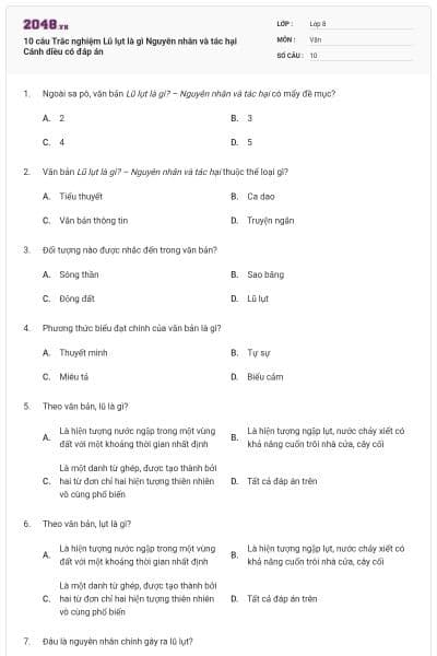 10 câu Trắc nghiệm Lũ lụt là gì Nguyên nhân và tác hại Cánh diều có đáp án