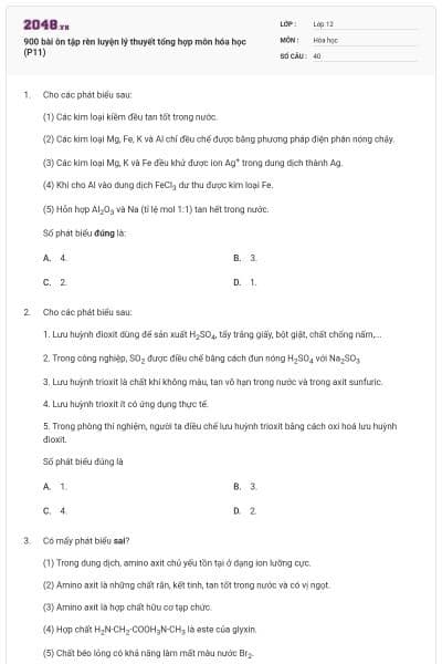 900 bài ôn tập rèn luyện lý thuyết tổng hợp môn hóa học (P11)