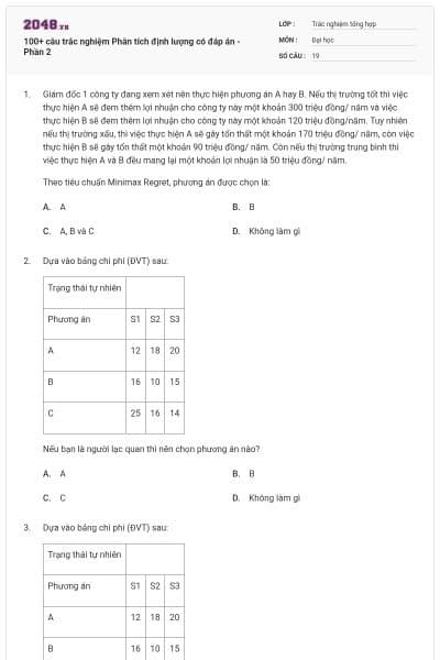 100+ câu trắc nghiệm Phân tích định lượng có đáp án - Phần 2