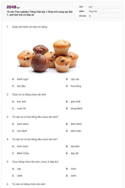 10 câu Trắc nghiệm Tiếng Việt lớp 1 Chân trời sáng tạo Bài 1: anh ênh inh có đáp án