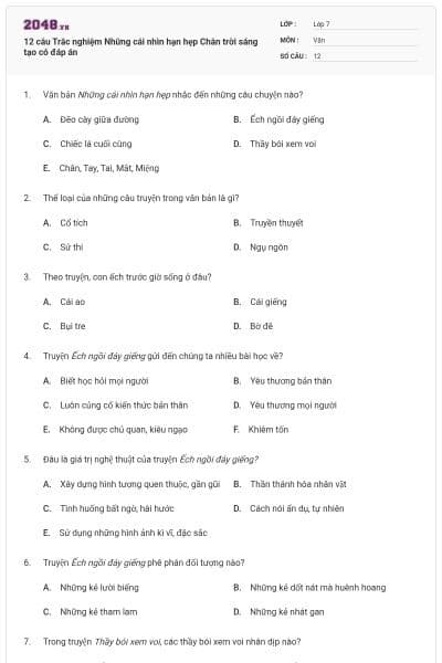 12 câu Trắc nghiệm Những cái nhìn hạn hẹp Chân trời sáng tạo có đáp án