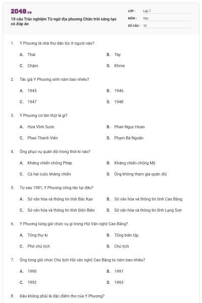 10 câu Trắc nghiệm Từ ngữ địa phương Chân trời sáng tạo có đáp án