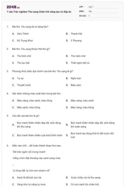 7 câu Trắc nghiệm Thu sang Chân trời sáng tạo có đáp án