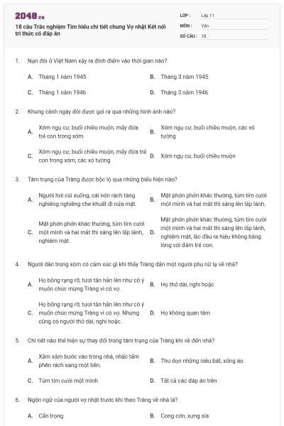 18 câu Trắc nghiệm Tìm hiểu chi tiết chung Vợ nhặt Kết nối tri thức có đáp án