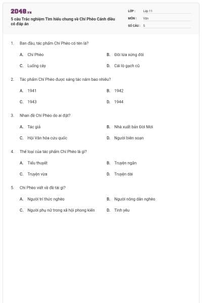 5 câu Trắc nghiệm Tìm hiểu chung về Chí Phèo Cánh diều có đáp án