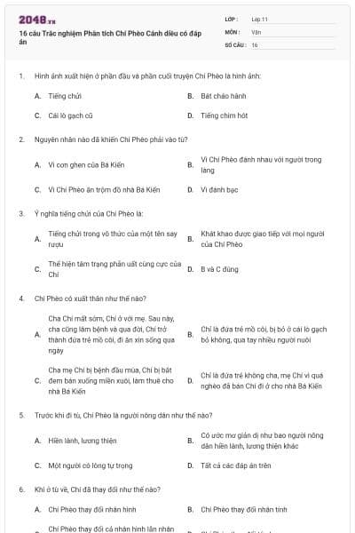 16 câu Trắc nghiệm Phân tích Chí Phèo Cánh diều có đáp án